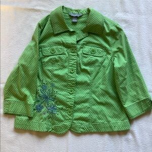 Koret Women’s Embroidery 3/4 sleeves Jacket Size M in green with white dots